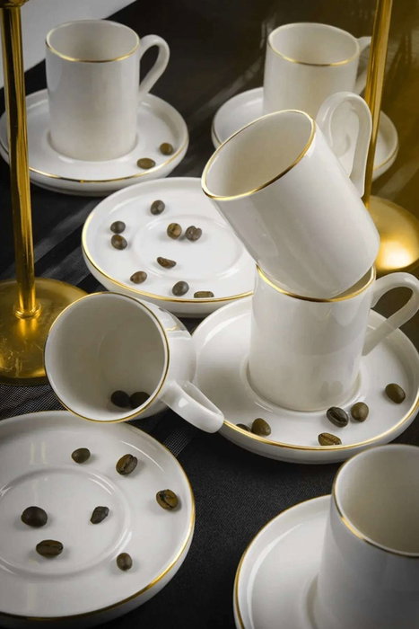 Hermia Juego de Tazas de Café Blanco y Dorado MCH10064 de 12 Piezas Hermia Juego de Tazas de Café Blanco y Dorado MCH10064 de 12 Piezas